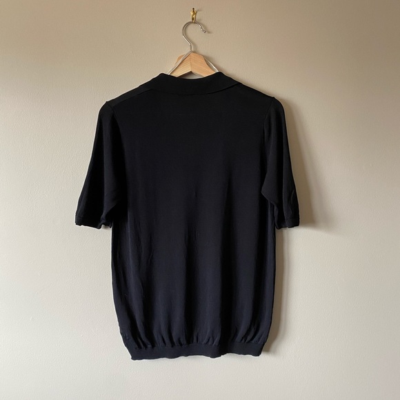 Black Jersey Collar V Neck T-shirt - Picture 3 of 10